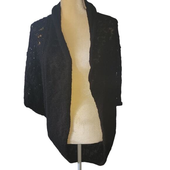 Maurices Black Knit Crochet Short Sleeve Cardigan Sweater Plus Size 0 - Picture 1 of 8
